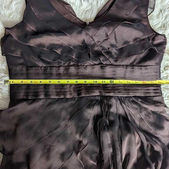 Final Price Adrianna Papell Occasions Long Irri Tiered Chiffon Petal Dress Brown - Picture 9 of 15